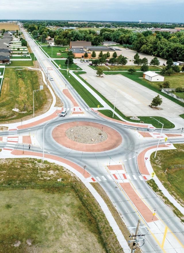Aerial view of roundabout on North Road