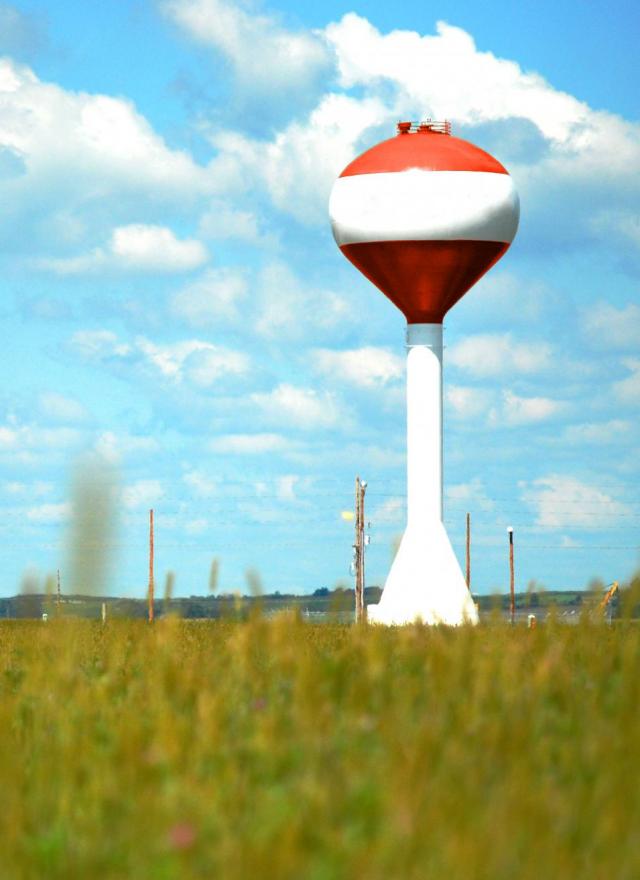 schuyler nebraska water tower on a sunny day